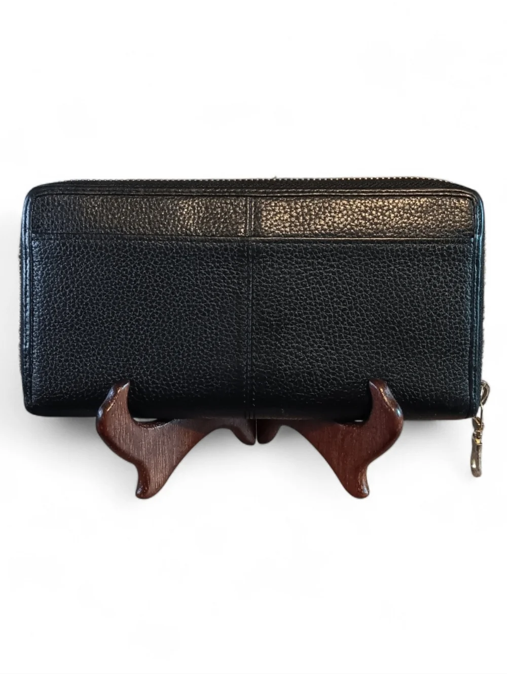 COLE HAAN Metal Plate Long Wallet Leather Black Women's L-shaped Zipper